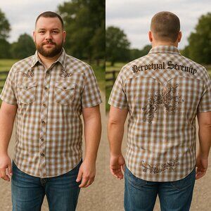 XIOS Western Plaid Shirt – Short Sleeve Cowboy Style “Perpetual Serenity"